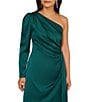 Aidan Mattox One Shoulder Wrap Satin Midi Dress, Color:Green Gem - Image 3