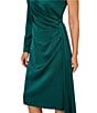 Aidan Mattox One Shoulder Wrap Satin Midi Dress, Color:Green Gem - Image 4