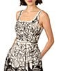 Aidan Mattox Organza Embroidered Floral Print Square Neck Sleeveless A-Line Midi Dress, Color:Ivory Black - Image 3