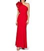 Color:Red - Image 1 - Organza Ruffle One-Shoulder Sleeveless Long Column Gown
