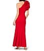 Color:Red - Image 2 - Organza Ruffle One-Shoulder Sleeveless Long Column Gown