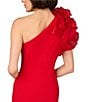 Color:Red - Image 4 - Organza Ruffle One-Shoulder Sleeveless Long Column Gown