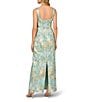 Color:Green Multi - Image 2 - Printed Jacquard Square Neck Sleeveless Ruched Gown