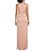 Color:Champagne Rose - Image 2 - Satin Cowl Neck Sleeveless Side Ruffle Gown