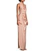 Color:Champagne Rose - Image 3 - Satin Cowl Neck Sleeveless Side Ruffle Gown