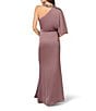 Aidan Mattox Satin Crepe Back Asymmetrical One Shoulder Beaded Neck Short Sleeve Side Twist Column Gown, Color:Moonstone - Image 2