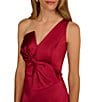 Aidan Mattox Satin One Shoulder Front Bow Sheath Midi Dress, Color:Matador Red - Image 3