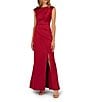 Aidan Mattox Satin Crew Neck Sleeveless Side Ruched Sheath Gown, Color:Matador Red - Image 1