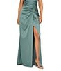 Aidan Mattox Satin Strapless Wrap Gown, Color:Cool Mint - Image 4