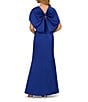 Aidan Mattox Satin V-Neck Short Sleeve Bow Back A-Line Gown, Color:Royal Sapphire - Image 2