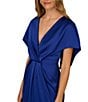 Aidan Mattox Satin V-Neck Short Sleeve Bow Back A-Line Gown, Color:Royal Sapphire - Image 3