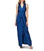 Aidan Mattox Satin V-Neck Twist Front with Cascading Ruffle Gown, Color:Deep Ocean - Image 1