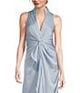 Aidan Mattox Satin V-Neck Twist Front with Cascading Ruffle Gown, Color:Clear Water - Image 3