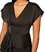 Color:Black - Image 6 - Satin V Neckline Short Bead Trim Flutter Sleeve Dress