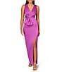 Color:Wild Orchid - Image 1 - Satin V-Neckline Sleeveless Pleated Twist Waist Gown