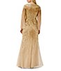 Color:Gold - Image 2 - Sequin Beaded V-Neck Long Bell Sleeve Cascade Front Detail Mermaid Gown