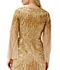 Color:Gold - Image 4 - Sequin Beaded V-Neck Long Bell Sleeve Cascade Front Detail Mermaid Gown