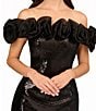 Color:Black - Image 3 - Sequin Ruffle Off-the-Shoulder Cap Sleeve Sheath Dress