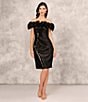 Color:Black - Image 6 - Sequin Ruffle Off-the-Shoulder Cap Sleeve Sheath Dress
