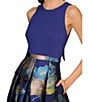 Aidan Mattox Sleeveless Tie Back Mix Media Floral Ballgown, Color:Blue/Yellow - Image 3