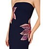 Aidan Mattox Strapless Beaded Floral Crepe Column Gown, Color:Navy - Image 3