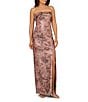 Aidan Mattox Strapless Metallic Print Jacquard Gown With Draped Bodice, Color:Beige - Image 1