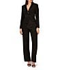 Aidan Mattox Stretch Crepe Shawl Collar Wide Leg Taffeta Bow Drape Jumpsuit, Color:Black - Image 1