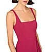 Aidan Mattox Stretch Crepe Square Neck Ruffle Asymmetrical A-Line Midi Dress, Color:Meritage - Image 3