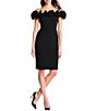 Color:Black - Image 1 - Stretch Floral Ruffle Off-the-Shoulder Short Sleeve Sheath Dress