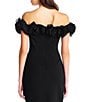 Color:Black - Image 4 - Stretch Floral Ruffle Off-the-Shoulder Short Sleeve Sheath Dress