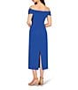 Aidan Mattox Stretch Mikado Off the Shoulder Short Sleeve Midi Dress, Color:Deep Ocean - Image 2