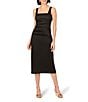 Aidan Mattox Stretch Mikado Square Neck Sheath Midi Dress, Color:Black - Image 1