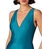 Aidan Mattox Stretch Mikado V-Neck Beaded Sheath Midi Dress, Color:Peacock - Image 3
