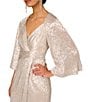 Color:Silver Gold - Image 3 - V-Neck 3/4 Flutter Sleeve Draped Skirt Gown