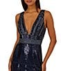 Aidan Mattox V-Neck Sleeveless Full Bead Gown, Color:Navy Gunmetal - Image 3