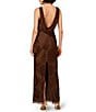 Aidan Mattox Vneck Sleeveless Beaded Mesh Drape Back Column Gown, Color:Espresso - Image 2