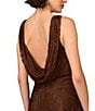 Aidan Mattox Vneck Sleeveless Beaded Mesh Drape Back Column Gown, Color:Espresso - Image 4