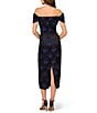Aidan Mattox Woven Jacquard Off The Shoulder Neck Cap Sleeve Pleated Midi Sheath Dress, Color:Black/Blue - Image 2