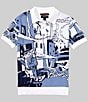 AKOO Relaxed Fit Short Sleeve Jacquard Front Panel Knit Sweater Polo - Image 1
