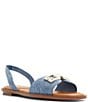 Color:Denim Blue - Image 1 - Agreinwan Denim Slingback Flat Sandals