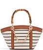 ALDO Avenue Striped Resort Bamboo Handle Chain Contrast Trim Satchel Bag, Color:Nautical - Image 1