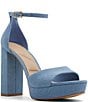 Color:Denim Blue - Image 1 - Enaegyn 2.0 Denim Ankle Strap Platform Block Heel Sandals