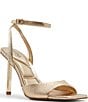 Color:Gold - Image 1 - Lettie Snake Embossed Ankle Strap Dress Sandals