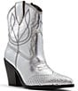 Color:Metallic Silver - Image 1 - Omaha Leather Studded Toe Western Booties
