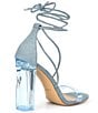 Color:Denim - Image 2 - Onardonia Denim Strappy Ankle Wrap Clear Lucite Heel Sandals