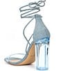 Color:Denim - Image 3 - Onardonia Denim Strappy Ankle Wrap Clear Lucite Heel Sandals