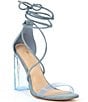 Color:Denim - Image 1 - Onardonia Denim Strappy Ankle Wrap Clear Lucite Heel Sandals