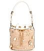 ALDO Sirenax Raffia Drawstring Shell Detail Contrast Trim Bucket Bag, Color:Natural - Image 1