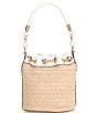 ALDO Sirenax Raffia Drawstring Shell Detail Contrast Trim Bucket Bag, Color:Natural - Image 2