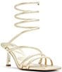 Color:Gold Embossed Snake - Image 1 - Twirly Metallic Snake Embossed Ankle Wrap Dress Sandals